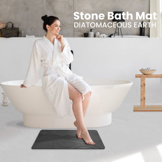 K Collection Stone Bath Mat – Premium Diatomite Mat for Bathroom or Kitchen – Natural Non Slip Wudu Mat – Ultra Fast Drying – Eco Friendly & Anti Mould - Dark grey