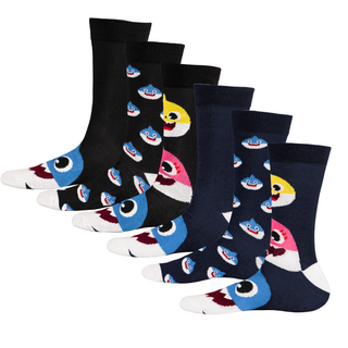 Mens 6 Pack Novelty Socks Cotton Rich Family Gift - Shark Design