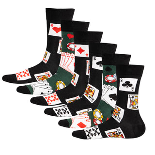 Mens 6 Pack Novelty Cotton Rich Socks - Poker Royal Flush Designs