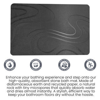 K Collection Stone Bath Mat – Premium Diatomite Mat for Bathroom or Kitchen – Natural Non Slip Wudu Mat – Ultra Fast Drying – Eco Friendly & Anti Mould - Dark grey