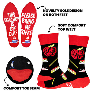 Ladies/Unisex 2 Pack Teacher Designs Cotton Rich Socks - Size UK 4-6