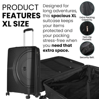 XPLR Lightweight Polypropylene Black Hard Shell Luggage – 8 Silent 360° Spinner Wheels with Built-in TSA Lock – 20”, 24”, 28” and XL 32” Size – 3 Pc and 4 Pc Sets