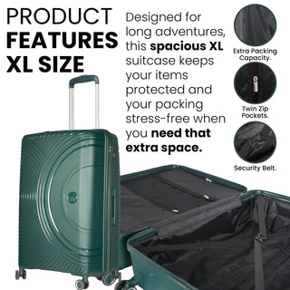 XPLR Lightweight Polypropylene Green Hard Shell Luggage – 8 Silent 360° Spinner Wheels with Built-in TSA Lock – 20”, 24”, 28” and XL 32” Size – 3 Pc and 4 Pc Sets