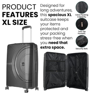 XPLR Lightweight Polypropylene Charcoal Grey Hard Shell Luggage – 8 Silent 360° Spinner Wheels with Built-in TSA Lock – 20”, 24”, 28” and XL 32” Size – 3 Pc and 4 Pc Sets