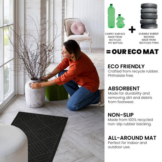K Collection Recycled Enviro Non Slip Rubber Mat – Indoor/Outdoor Entrance Door Mat – Heavy Duty Eco Friendly - Perfect Dust/Debris Grabbing Doormats - Dark Grey