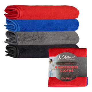Premium Multicolour Microfibre Cleaning Cloth – XL Size – 40 x 40cm - Multifunctional Heavyweight (400gsm) Reusable – Pack of 4 or 12