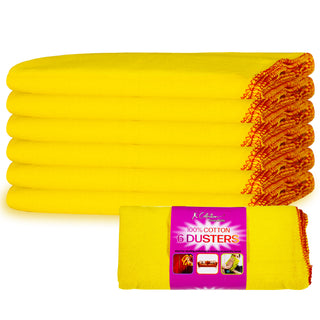 K Collection XL Yellow Dusters –  100% Cotton, Lint-Free & Reusable - Extra Large Jumbo Cleaning Cloths (40x50cm) – Multipurpose for Car, Home, Polishing & Dusting - 6 Pack