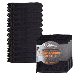 Premium Black Microfibre Cleaning Cloth – XL Size – 40 x 40cm - Multifunctional Heavyweight (400gsm) Reusable – Pack of 4 or 12