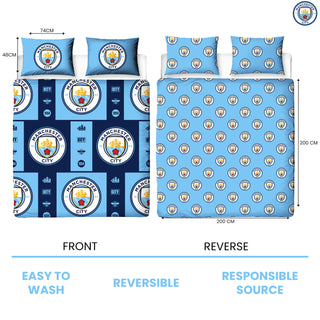 Manchester City Reversible Duvet Set - Crest Emblem Design - Single/Double