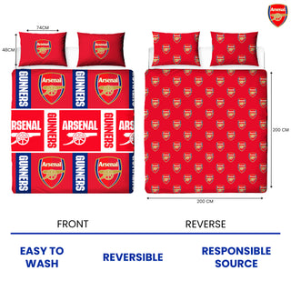 Arsenal Reversible Duvet Set - Gunners Crest Emblem Design - Single/Double