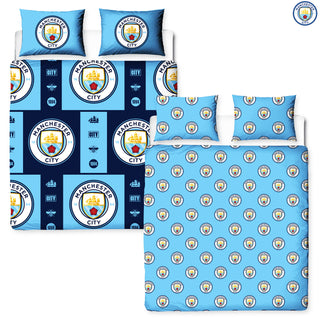 Manchester City Reversible Duvet Set - Crest Emblem Design - Single/Double