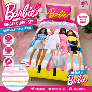Barbie Unboxed Single Duvet Cover Set – Reversible Pink Bedding