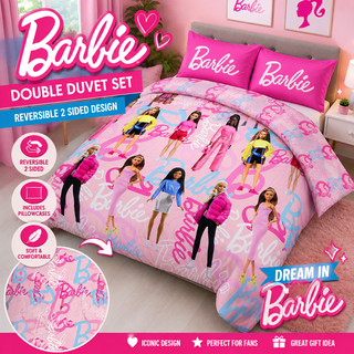 Barbie Unboxed Double Duvet Cover Set – Reversible Pink Bedding