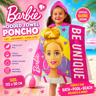Barbie Hooded Towel Poncho – Pink 115 x 50cm