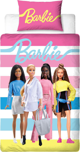 Barbie Unboxed Single Duvet Cover Set – Reversible Pink Bedding