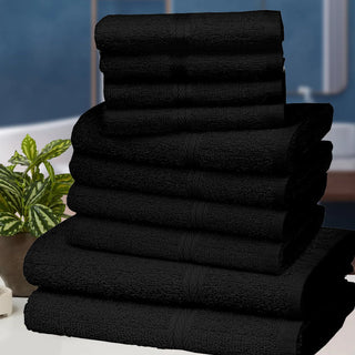 K Collection 10 Piece Egyptian Cotton Towel Set - 100% Cotton -  4 x Face, 4 x Face & 2 x Bath - Black Design