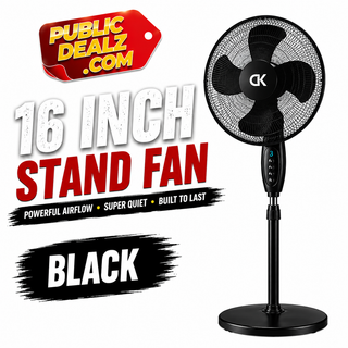 K Collection 16" Pedestal Fan – 3-Speed Oscillating Cooling Fan – Adjustable Height & Pivoting Head – Quiet Airflow – Black