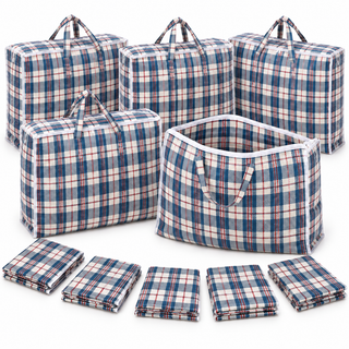 K Collection 10 Pack XXL 100L Tartan Laundry Storage Bags with Zip – 80 × 60 × 20cm
