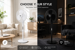 K Collection 16" Pedestal Fan – 3-Speed Oscillating Cooling Fan – Adjustable Height & Pivoting Head – Quiet Airflow – Black