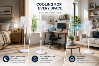 K Collection 16" Pedestal Fan – 3-Speed Oscillating Cooling Fan – Adjustable Height & Pivoting Head – Quiet Airflow – Black