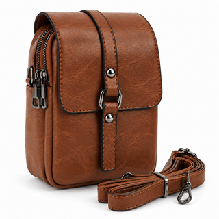 XS Studio Women's Crossbody Phone Bag - 2 Zip Shoulder Purse - Classic