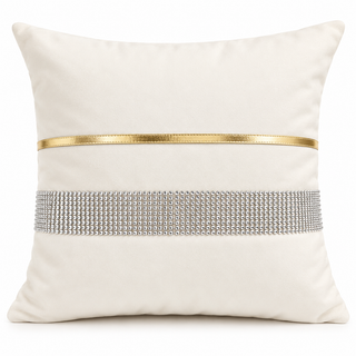 K Collection Pleated Diamante Cushion 45cm – Gold Trim – Filled