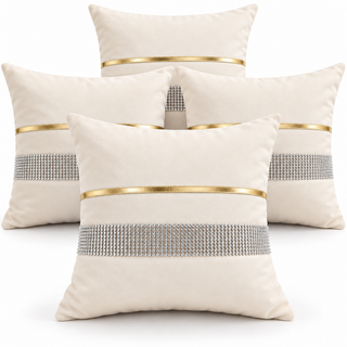 K Collection Pleated Diamante Cushion 45cm – Gold Trim – Filled