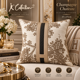 Decorative Toile-Floral Cushion 45cm – Champagne Chateau
