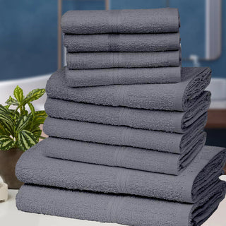 K Collection 10 Piece Egyptian Cotton Towel Set - 100% Cotton -  4 x Face, 4 x Face & 2 x Bath - Charcoal Design