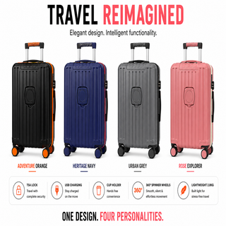 XPLR Cabin Suitcase 20 Inch (55x40x20cm) - Hard Shell Carry On Luggage with USB Charging Port, Cup Holder, TSA Lock, 360° Spinner Wheels, Lightweight 2.8kg Hand Luggage for Travel