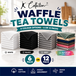 K Collection Premium Waffle Tea Towels 45 x 65cm - Highly Absorbent Quick Dry - Catering Bar Towel with Hanging Loop – Pack of 6