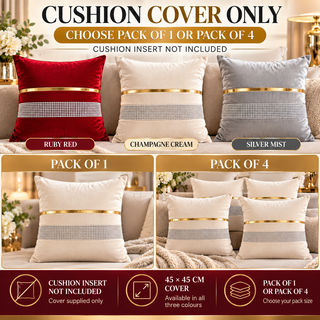 K Collection Pleated Diamante Cushion 45cm – Gold Trim – Cover Only