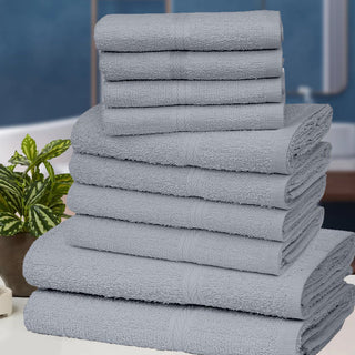 K Collection 10 Piece Egyptian Cotton Towel Set - 100% Cotton -  4 x Face, 4 x Face & 2 x Bath - Grey Design