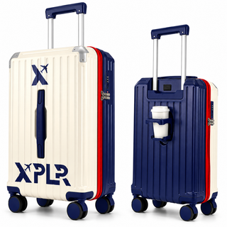 XPLR Cabin Suitcase 20 Inch (55x34x24cm) - Hard Shell Carry On Luggage with USB Charging Port, Cup Holder, TSA Lock, 360° Spinner Wheels, Lightweight 2.8kg Hand Luggage for Travel