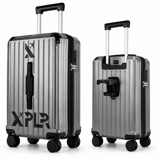 XPLR Cabin Suitcase 20 Inch (55x34x24cm) - Hard Shell Carry On Luggage with USB Charging Port, Cup Holder, TSA Lock, 360° Spinner Wheels, Lightweight 2.8kg Hand Luggage for Travel