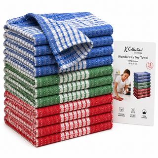 K Collection Cotton Check Wonderdry Tea Towels 50 x 70cm – Black, Grey & Assorted Colours