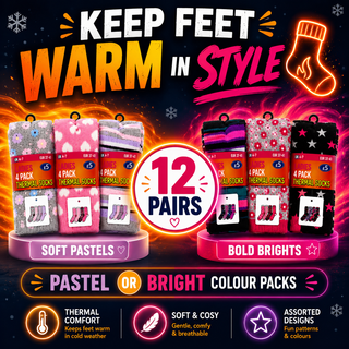K Collection Ladies Thermal Socks 12 Pairs – Soft Pastel Colours - Warm Winter Brushed Socks for Women UK 4-7 (EUR 37-41) Assorted Designs