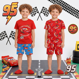 Disney Pixar Cars Lightning McQueen Boys Short Pyjamas 2 Pack - 100% Cotton Kids Sleepwear