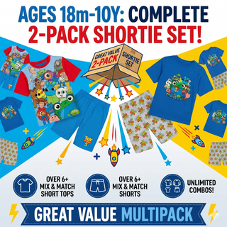 Disney Toy Story 5 Boys Short Pyjamas 2 Pack | Squad Character Print Shortie PJs | 100% Cotton Kids Pyjama Set | Boys Nightwear Ages 18 Months to 10 Years