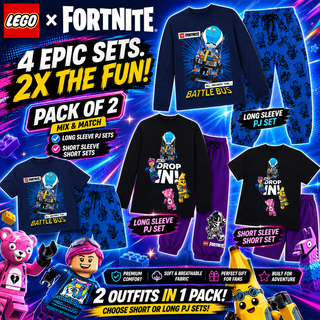 LEGO Fortnite Boys Pyjamas Pack of 2 – Drop In & Battle Bus PJ Sets – 100% Cotton Nightwear Ages 3-12 Years