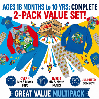 Disney Toy Story 5 Boys Long Pyjamas 2 Pack | Squad Character Print Long Sleeve Top & Pyjama Bottoms Kids PJs Set | 100% Cotton Boys Sleepwear Ages 18 Months to 10 Years