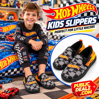 Hot Wheels Kids Checkered Flame Slippers – UK Sizes 7-13