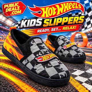Hot Wheels Kids Checkered Flame Slippers – UK Sizes 7-13