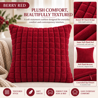 K Collection Plush Check Cushion 45cm – Filled, Pack of 1 or 4