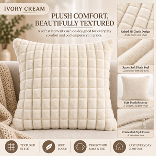K Collection Plush Check Cushion 45cm – Filled, Pack of 1 or 4