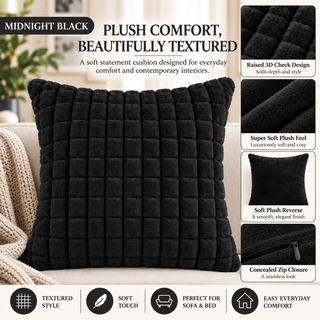 K Collection Plush Check Cushion 45cm – Filled, Pack of 1 or 4