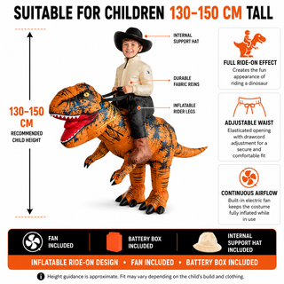 Kids Inflatable T-Rex Ride-On Costume 130–150cm – Brown