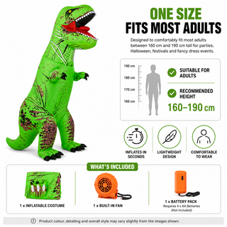 Adult Inflatable T-Rex Dinosaur Costume 160-190cm – Green