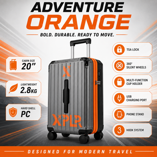 XPLR 20" Cabin Suitcase Hard Shell Carry On with USB Port, Cup Holder, TSA Lock & 360° Spinner Wheels