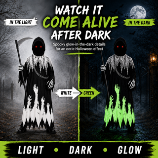Kids Glow in the Dark Grim Reaper Halloween Costume - Hooded - 3-12 Yrs